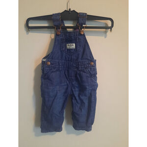 Baby OshKosh B'gosh Blue Denim Overalls 6 Months with Pink Plaid Lining